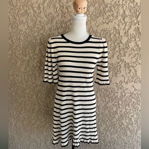 Zara Knit Black and White Striped Dress with Ruffled Border, Size Small